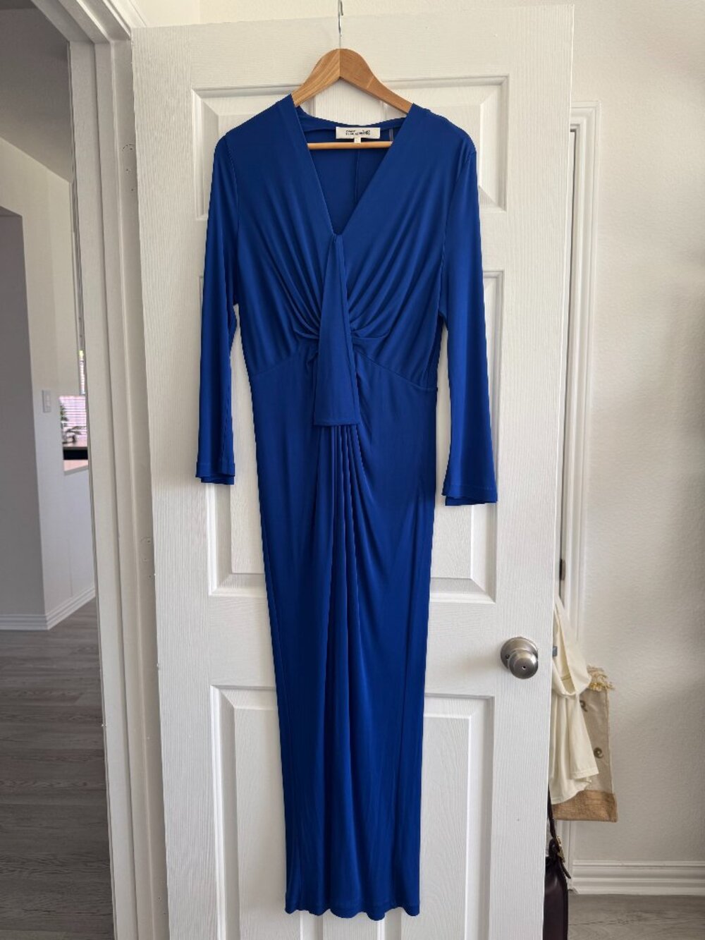 Diane von Furstenberg DVF Lauren Knotted Matte Jersey Maxi Dress Royal Blue L